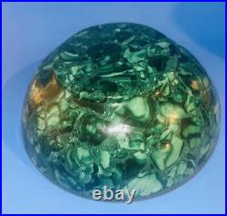 GREEN MALACHITE BOWL LARGE Antique WITH BRONZE Brass Trim 8 Authentic
