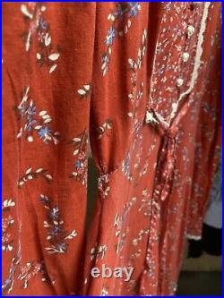 GUNNE SAX VTG 1970S Red Floral Print Lace Red Midi Prairie Lace Boho Dress L