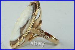 Gorgeous Large Vtg Antique 14k Gold Cameo Ring Size 7.25 Demeter Wheat