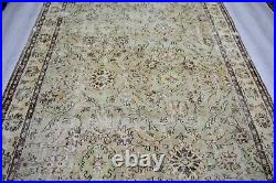 Green Turkish vintage Carpet, 6.3x8.5ft, Large Beige Handmade Rug, Floral Rug