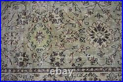 Green Turkish vintage Carpet, 6.3x8.5ft, Large Beige Handmade Rug, Floral Rug