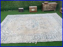 Hand-Knotted Large Vintage Carpet 6x10 Blue Wool Oriental Rug Oversized Muted