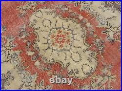 Handmade Turkish Rug 6x9 Dusty Rose Vintage Oushak Large Area Rug Wool Carpet