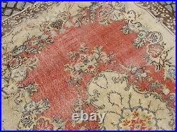 Handmade Turkish Rug 6x9 Dusty Rose Vintage Oushak Large Area Rug Wool Carpet