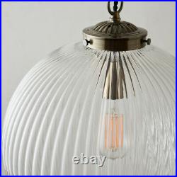 Hanging Ceiling Pendant LightBRASS & RIBBED GLASSLarge Round Lamp Shade Holder