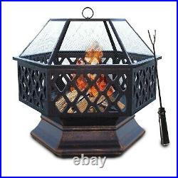 Hex Fire Pit BBQ Bowl For Garden Patio Heater Grill Vintage Design Charcoal