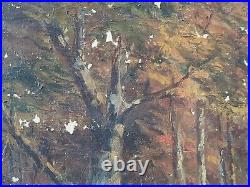 Huge Antique Forest River Scene Oil Painting Gold Framed M. Allister Vtg Rare