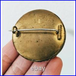 Incredible Large Antique Vintage Micro Mosaic Italian Brass C Clasp Round Brooch