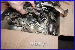 Interesting Antique Vintage Silver plated flatware LARGE FLAT RATE BOX Over 30LB