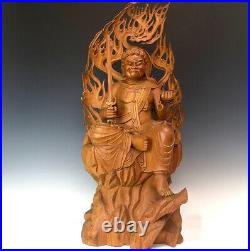 Japanese Vintage Fudo Myo-O and the Two Attendants Large Wooden Statue 31