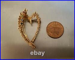 LARGE Antique Estate Vintage 14k 14kt Yellow Gold Heart Ruby Peridot Brooch Pin