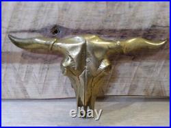 LARGE Solid Brass Longhorn Bull Skull Vintage Belt Buckle