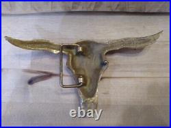 LARGE Solid Brass Longhorn Bull Skull Vintage Belt Buckle