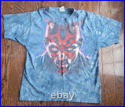 LARGE Vtg 90s Star Wars Darth Maul Liquid Blue Tie Dye Cotton T-shirt, READ