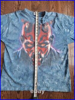 LARGE Vtg 90s Star Wars Darth Maul Liquid Blue Tie Dye Cotton T-shirt, READ