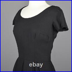 L Vintage 1960s 60s Little Black Dress Short Sleeve Cocktail Petal Skirt Evening