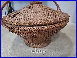 Large 18 Vintage Antique Wicker Basket High Quality and Construction Rare