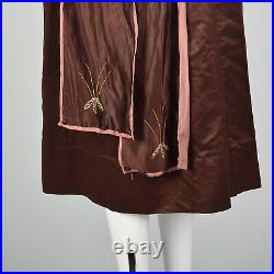 Large 1910s Silk Day Dress Edwardian Belle Epoque Brown Pink Antique 1920s VTG