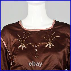 Large 1910s Silk Day Dress Edwardian Belle Epoque Brown Pink Antique 1920s VTG