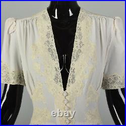 Large 1940s Dress Low Cut Tie Back Waist Crepe Bridal Wedding Gown Short Sleeve