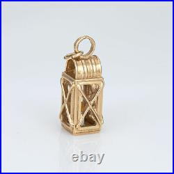 Large 1 Inch Lantern Charm Vintage 14k Yellow Gold Estate Fine Jewelry