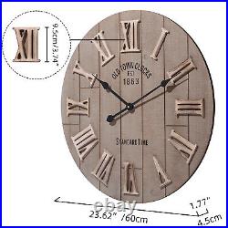 Large 60cm Outdoor Garden Wooden Wall Clock Big Roman Numerals Round Face Decor