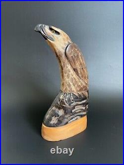 Large 8? Antique Vintage Hand Carved Black Coral Eagle Sculpture Statue
