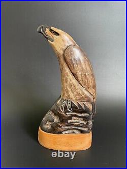 Large 8? Antique Vintage Hand Carved Black Coral Eagle Sculpture Statue