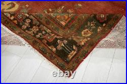 Large Antique Area Rug Red 5x11 Low Pile Worn Distressed Carpet 11' 3 x 5' 7