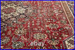 Large Antique Area Rug Red 7x10 Low Pile Worn Distressed Carpet 9' 7 x 6' 6