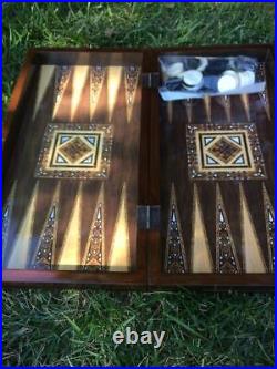 Large Antique Backgammon Chess Set Wooden Vintage Game Board Father Great Gift