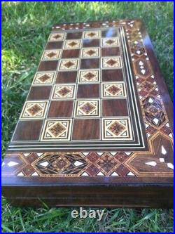 Large Antique Backgammon Chess Set Wooden Vintage Game Board Father Great Gift
