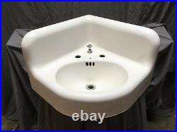 Large Antique Cast Iron White Porcelain Corner Sink Vtg Bath Kohler Old 597-18E
