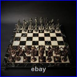 Large Antique Chess Set Vintage Pharaohs Chess Pieces Marble Wood Chess Board