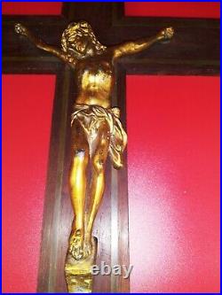 Large Antique Crucifix Jesus Christ Vintage Devotional Cross late 19th Cent. 24