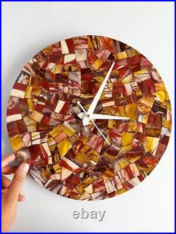 Large Antique Mookaite Jasper Semi Precious Gemstone Vintage 13 Wall Clock