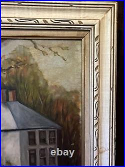 Large Antique Signed Oil Painting R. Mann Brown County Indiana House Framed VTG