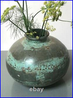 Large Antique Vintage Indian Metal Riveted Water Pot Bowl. Lota