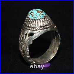 Large Antique Vintage Natural Turquoise Stone Silver Ring in Excellent Condition