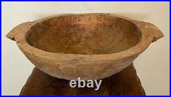Large Antique Vintage Primitive Rustic Hand Carved Wood Dough Bowl 20.5