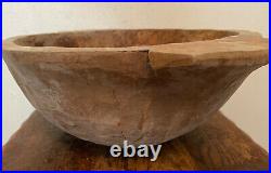 Large Antique Vintage Primitive Rustic Hand Carved Wood Dough Bowl 20.5