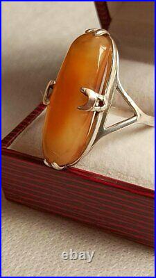 Large Antique Vintage Russian 925 Sterling Silver Amber Ring Women's Size 9.5