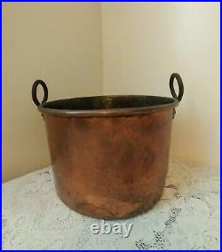 Large Antique Vtg Copper Pot withForged Iron Handles & Dovetail Seam