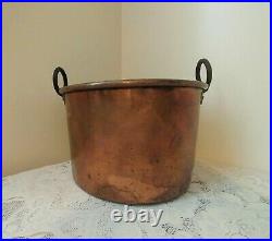 Large Antique Vtg Copper Pot withForged Iron Handles & Dovetail Seam