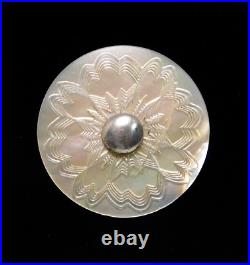 Large Antique Vtg Engraved Nautilus Pearl Shell BUTTON w Reverse Carving NICE