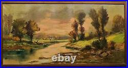 Large Antique Vtg Signed G. Guidoni Landscape Oil On Canvas Framed Painting 51