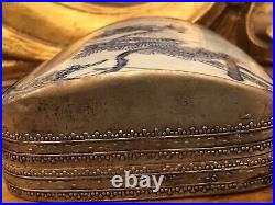 Large Antique or Vintage Chinese Porcelain Shard Fitted Brass Box. 6.5 x 6 E3