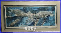 Large Art Sea Descent Vintage Serigraph Print E65 1957 Blue Seagull 41 x 21