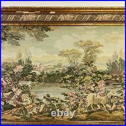 Large Atq Vtg Intricate Colorful French Tapestry Framed Boucher / Baucher 86.5