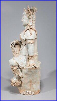 Large Detailed Celadon Chinese Glazed Porcelain Sitting Buddha Deity